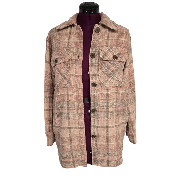 Women's BB Dakota Pink & Gray Plaid Casual Shacket Jacket | Size XS - Picture 1 of 12